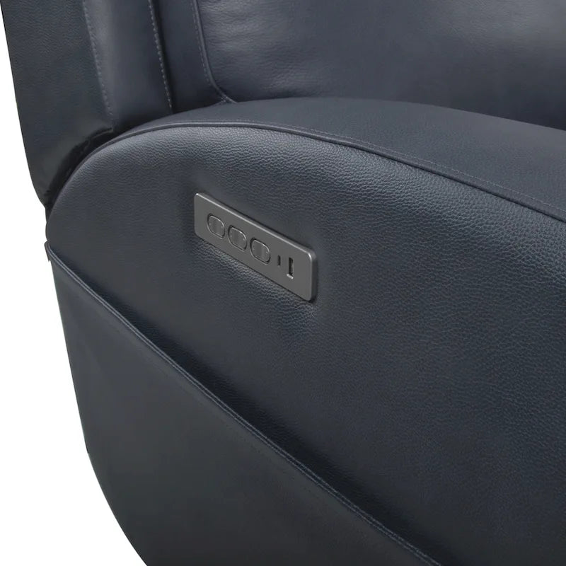 Fauteuil inclinable électrique en cuir pleine fleur de 94 cm de large, avec fonction bascule et port de chargement USB, idéal pour le home cinéma.