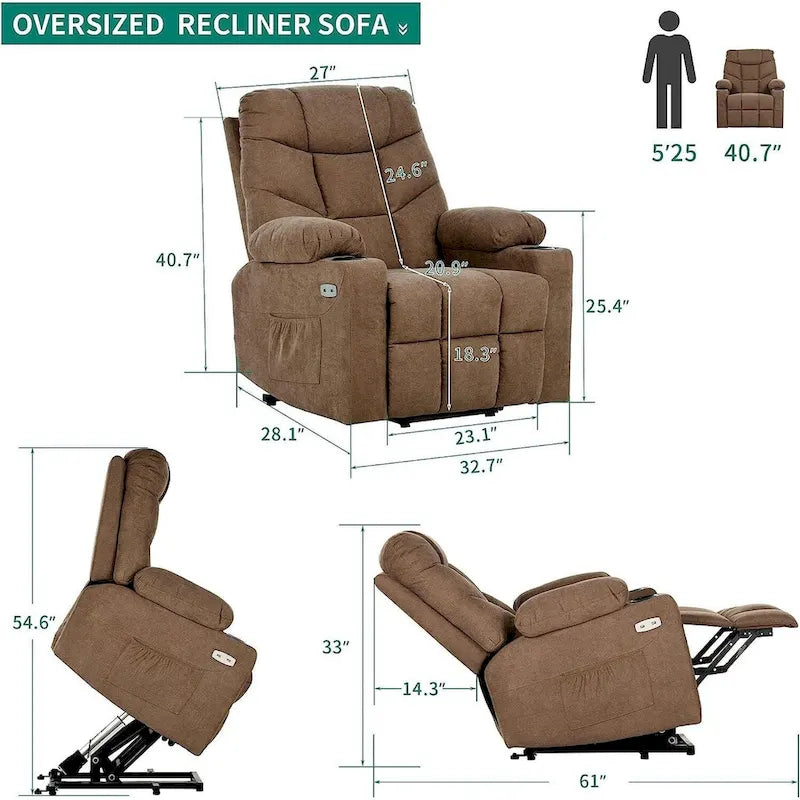 Fauteuil releveur électrique en tissu Moasis pour personnes âgées