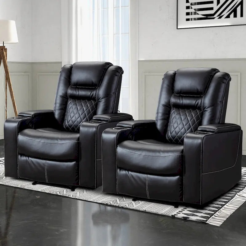 Fauteuils de cinéma maison en cuir respirant avec ports USB et porte-gobelets