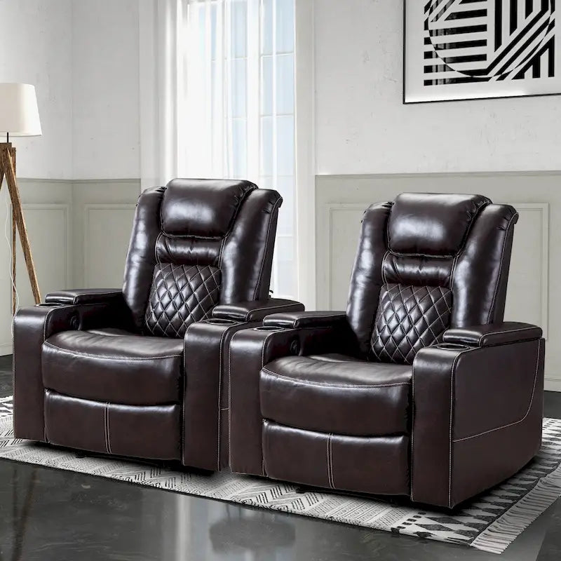 Fauteuils de cinéma maison en cuir respirant avec ports USB et porte-gobelets