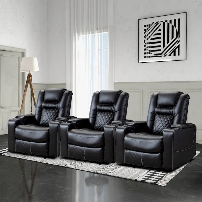 Fauteuils de cinéma maison en cuir respirant avec ports USB et porte-gobelets