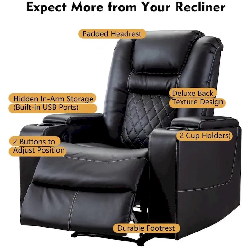 Fauteuils de cinéma maison en cuir respirant avec ports USB et porte-gobelets
