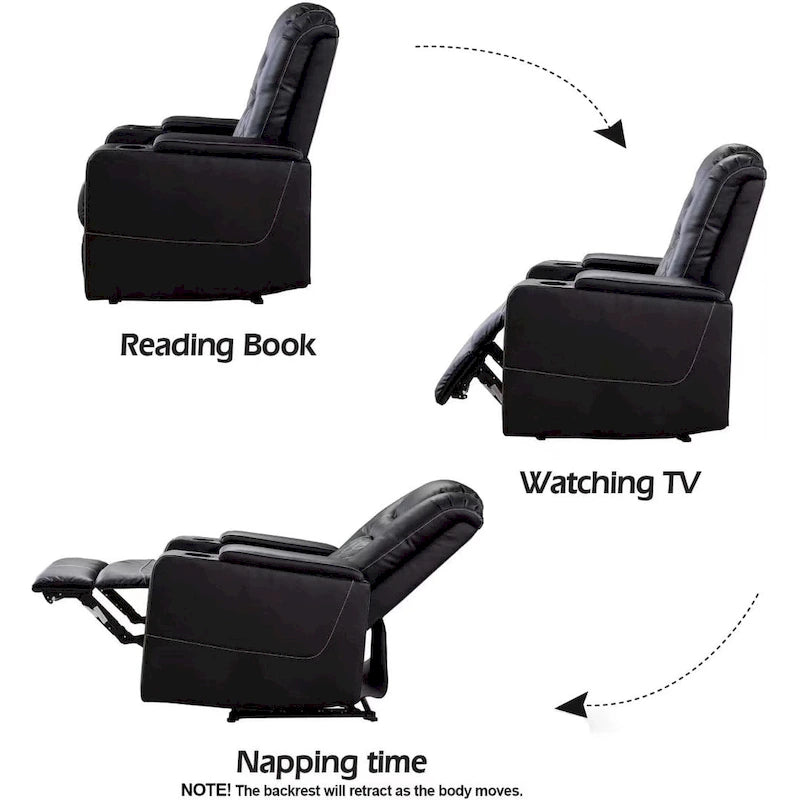 Fauteuils de cinéma maison en cuir respirant avec ports USB et porte-gobelets