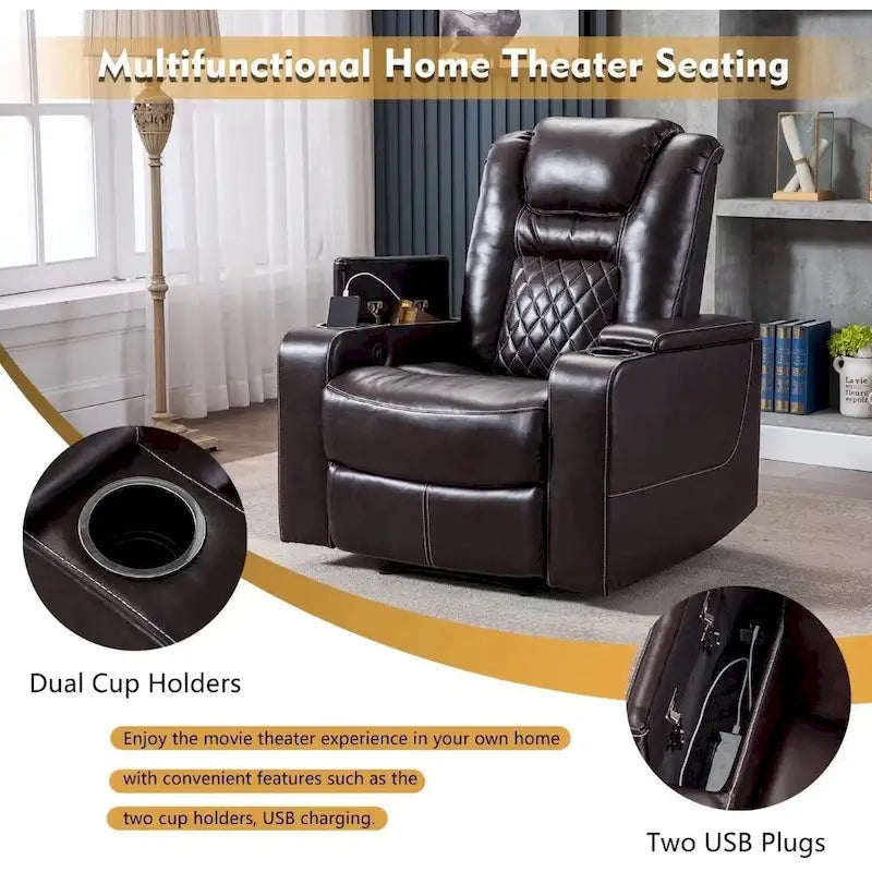 Fauteuils de cinéma maison en cuir respirant avec ports USB et porte-gobelets