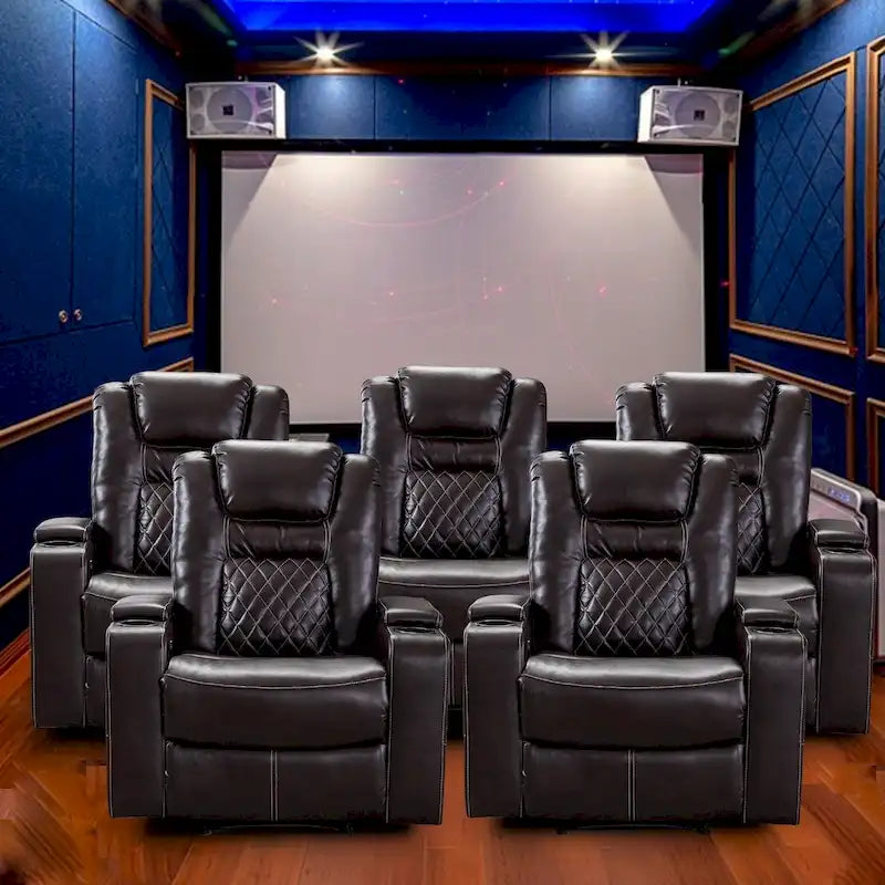 Fauteuils de cinéma maison en cuir respirant avec ports USB et porte-gobelets