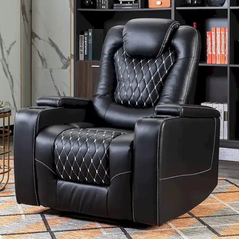 Fauteuils de cinéma maison électriques rembourrés, inclinables, en cuir PU, avec rangement dissimulé dans les accoudoirs