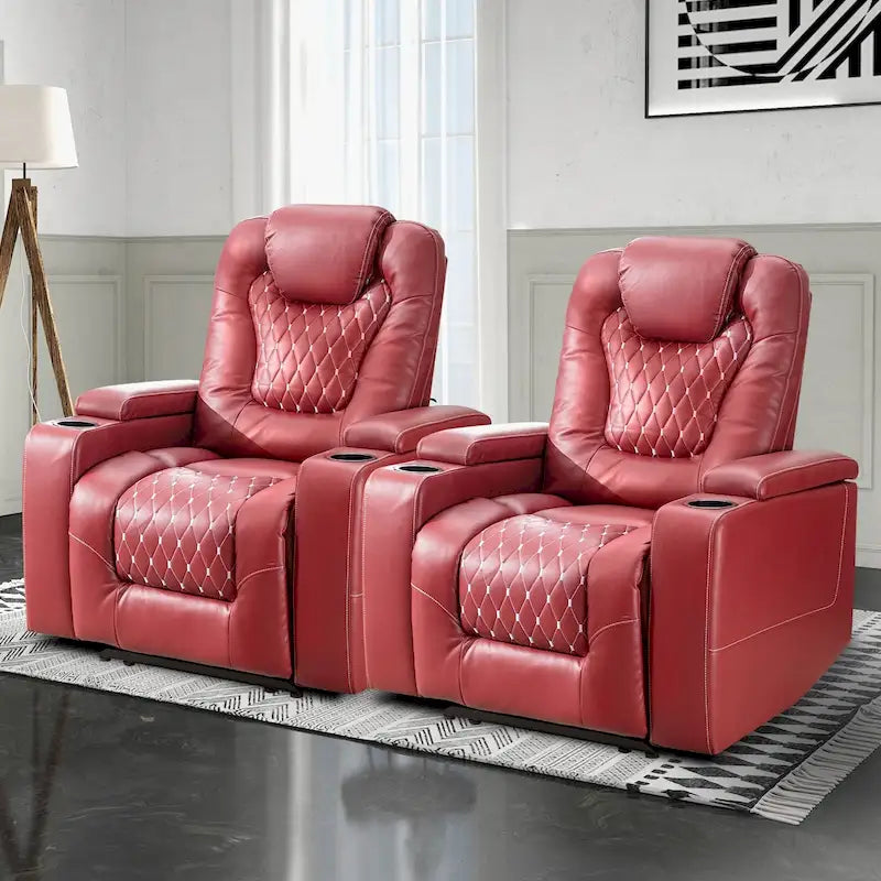 Fauteuils de cinéma maison électriques rembourrés, inclinables, en cuir PU, avec rangement dissimulé dans les accoudoirs