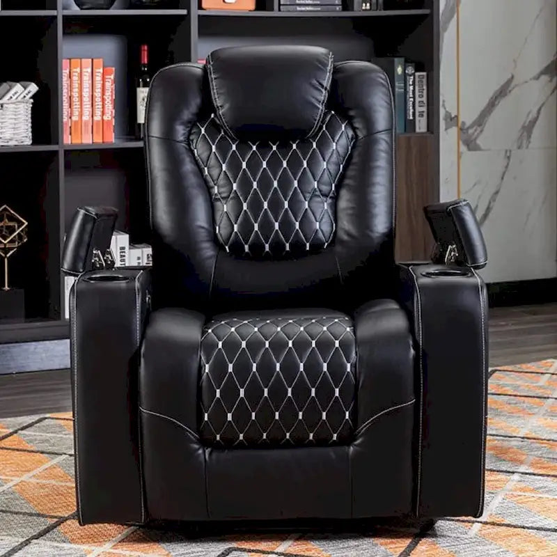Fauteuils de cinéma maison électriques rembourrés, inclinables, en cuir PU, avec rangement dissimulé dans les accoudoirs