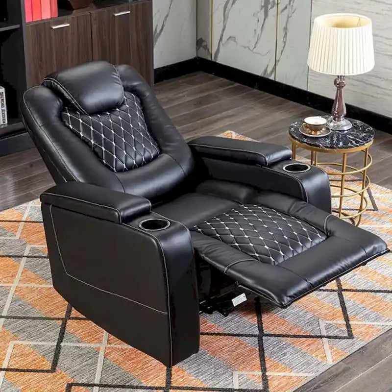 Fauteuils de cinéma maison électriques rembourrés, inclinables, en cuir PU, avec rangement dissimulé dans les accoudoirs