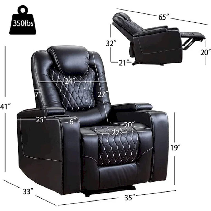 Fauteuils de cinéma maison électriques rembourrés, inclinables, en cuir PU, avec rangement dissimulé dans les accoudoirs