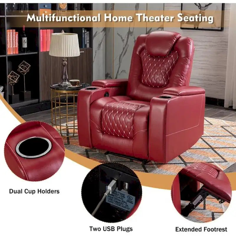 Fauteuils de cinéma maison électriques rembourrés, inclinables, en cuir PU, avec rangement dissimulé dans les accoudoirs
