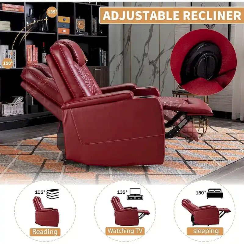 Fauteuils de cinéma maison électriques rembourrés, inclinables, en cuir PU, avec rangement dissimulé dans les accoudoirs