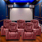 Fauteuils de cinéma maison électriques rembourrés, inclinables, en cuir PU, avec rangement dissimulé dans les accoudoirs