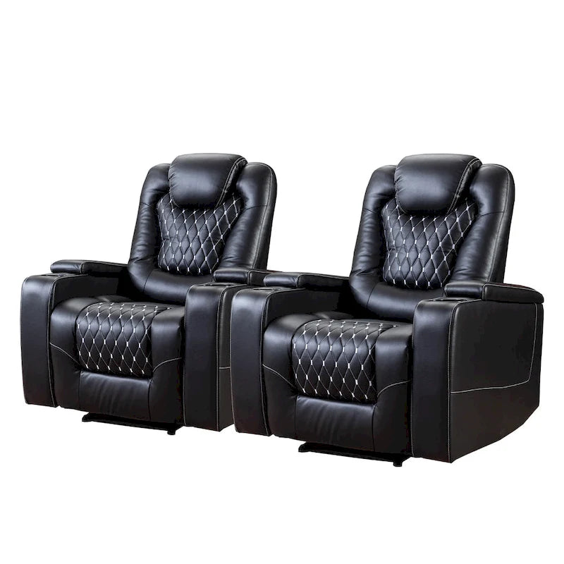 Fauteuils de cinéma maison électriques rembourrés, inclinables, en cuir PU, avec rangement dissimulé dans les accoudoirs