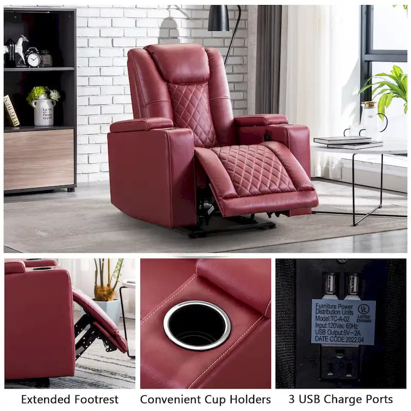 Fauteuil inclinable électrique de cinéma avec ports USB et porte-gobelets