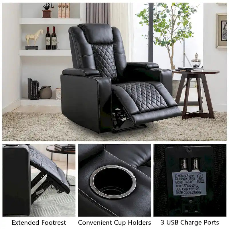 Fauteuil inclinable électrique de cinéma avec ports USB et porte-gobelets