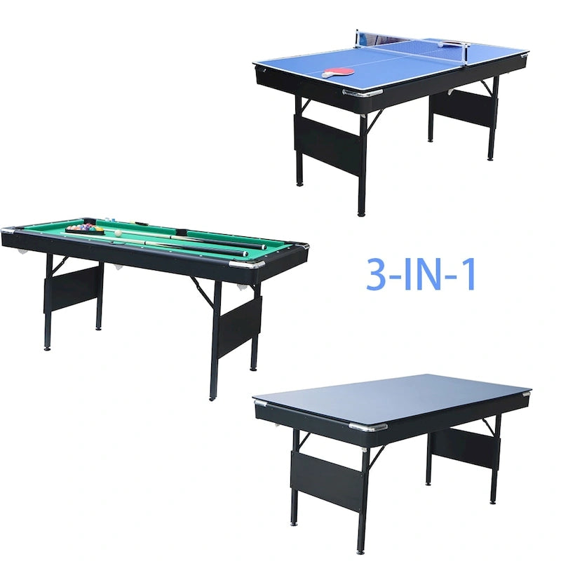 Table de jeu portable 3 en 1 de 65,7 pouces (billard, ping-pong, table de jeu pour la maison) - Non disponible