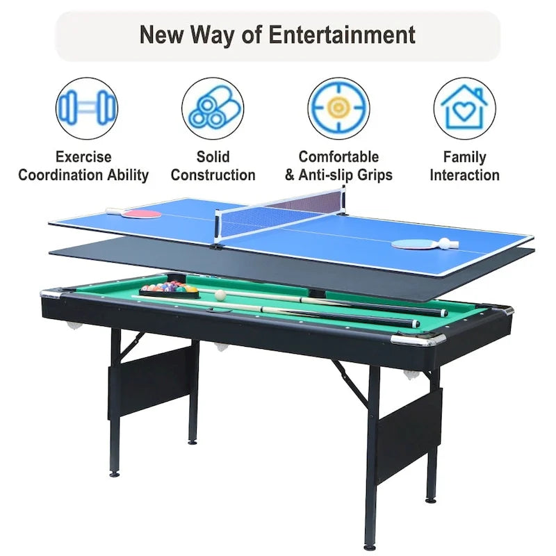 Table de jeu portable 3 en 1 de 65,7 pouces (billard, ping-pong, table de jeu pour la maison) - Non disponible