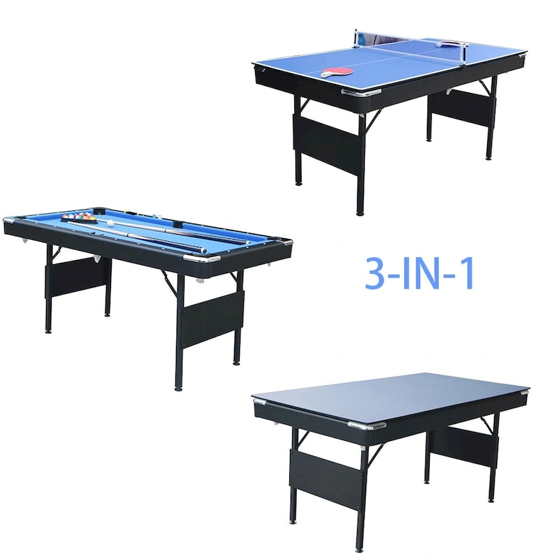 Table de jeu portable 3 en 1 de 65,7 pouces (billard, ping-pong, table de jeu pour la maison) - Non disponible