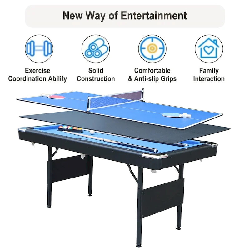 Table de jeu portable 3 en 1 de 65,7 pouces (billard, ping-pong, table de jeu pour la maison) - Non disponible