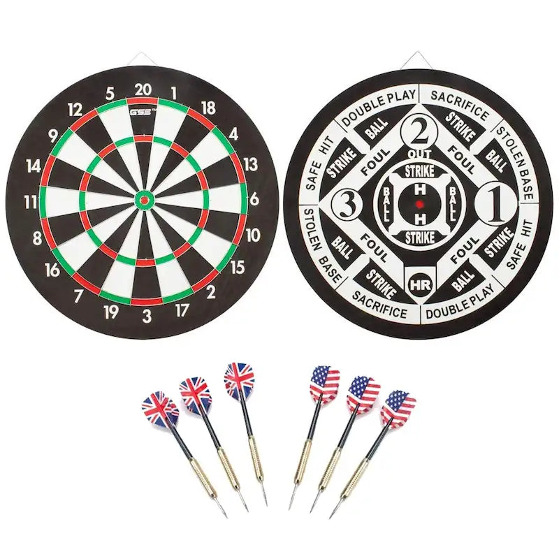 GSE 18  2-in-1 Paper Baseball & Dart Board Games Set. Double-Sided Dartboard with six 17G Steel Tip Darts - 18-Inch