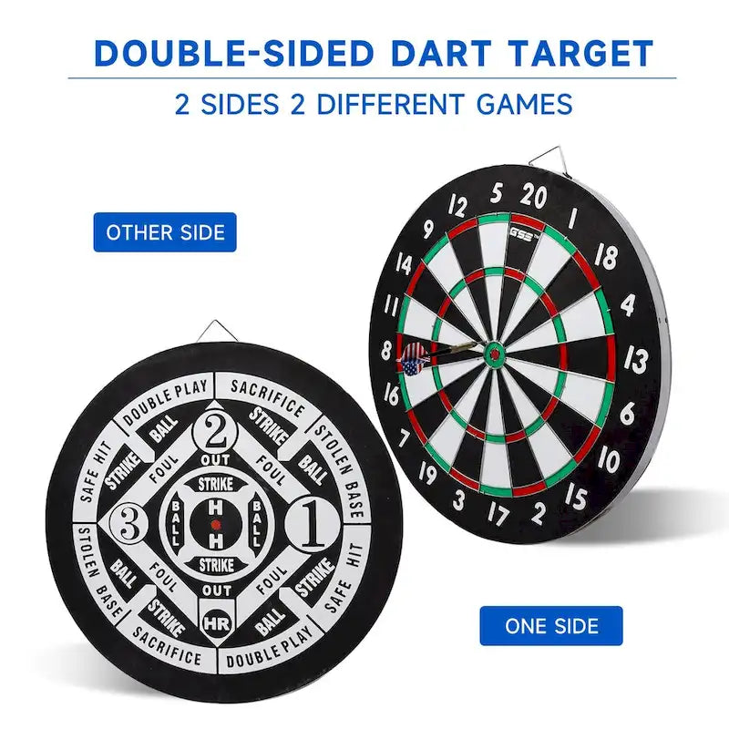 Jeu de fléchettes et de baseball en papier GSE 18 (2 en 1). Cible double face avec six fléchettes à pointe acier 17G - 45,7 cm (18 pouces)