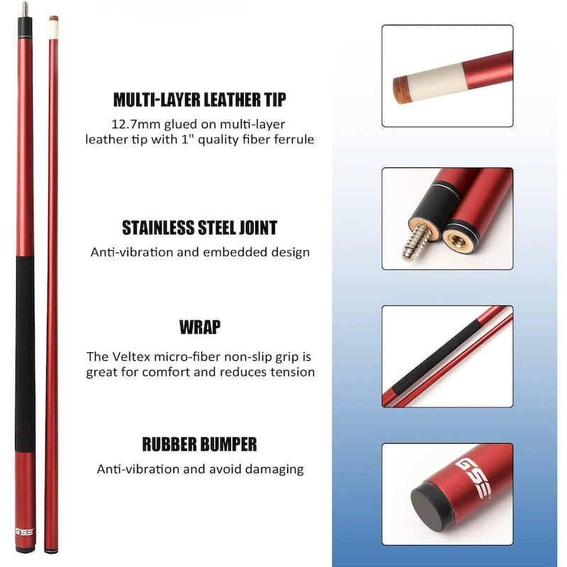 Queue de billard GSE 58 en composite de graphite et fibre de verre, 2 pièces, pour hommes et femmes, idéale pour une utilisation à domicile ou dans un bar/établissement commercial.