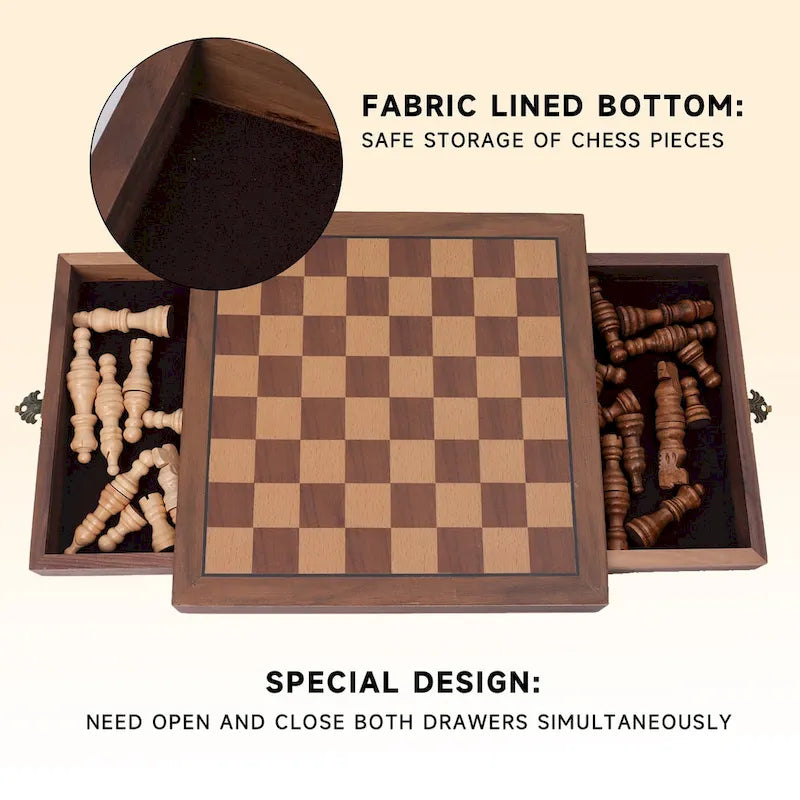Jeu d'échecs de voyage magnétique GSE 10, jeu d'échecs en bois avec tiroirs, jeu d'échecs portable classique