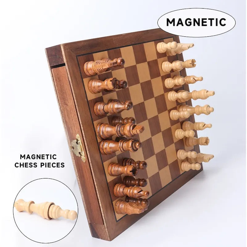 Jeu d'échecs de voyage magnétique GSE 10, jeu d'échecs en bois avec tiroirs, jeu d'échecs portable classique