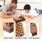 Jeu d'échecs de voyage magnétique GSE 10, jeu d'échecs en bois avec tiroirs, jeu d'échecs portable classique
