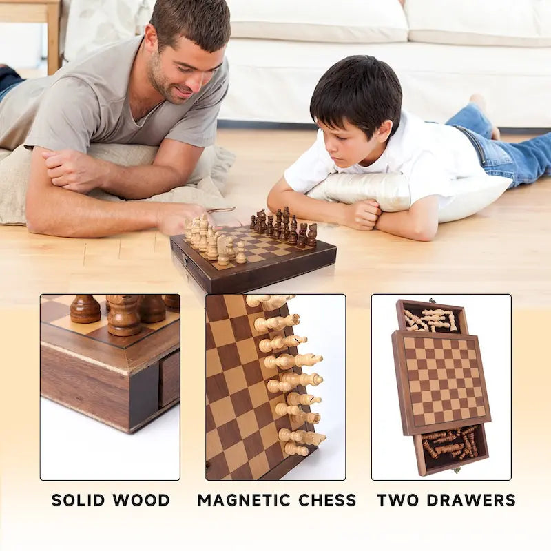 Jeu d'échecs de voyage magnétique GSE 10, jeu d'échecs en bois avec tiroirs, jeu d'échecs portable classique