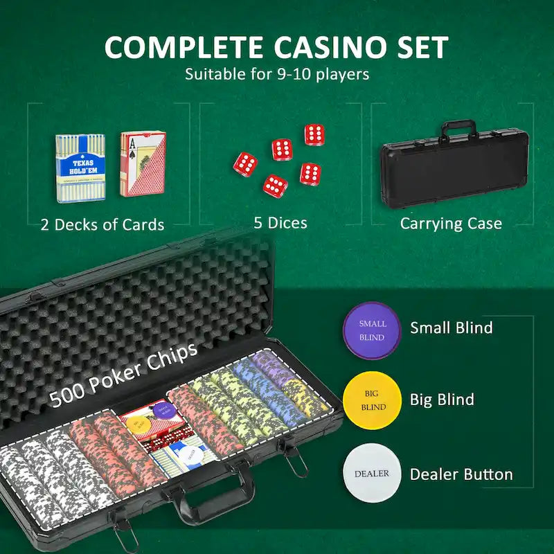Coffret de jetons de poker Soozier, 500 jetons de 14 grammes en argile, 6 valeurs différentes, avec étui en aluminium.