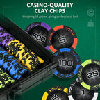 Coffret de jetons de poker Soozier, 500 jetons de 14 grammes en argile, 6 valeurs différentes, avec étui en aluminium.