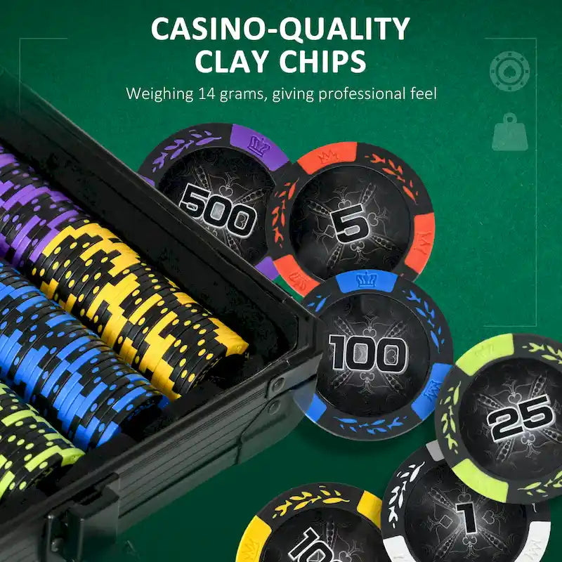 Coffret de jetons de poker Soozier, 500 jetons de 14 grammes en argile, 6 valeurs différentes, avec étui en aluminium.