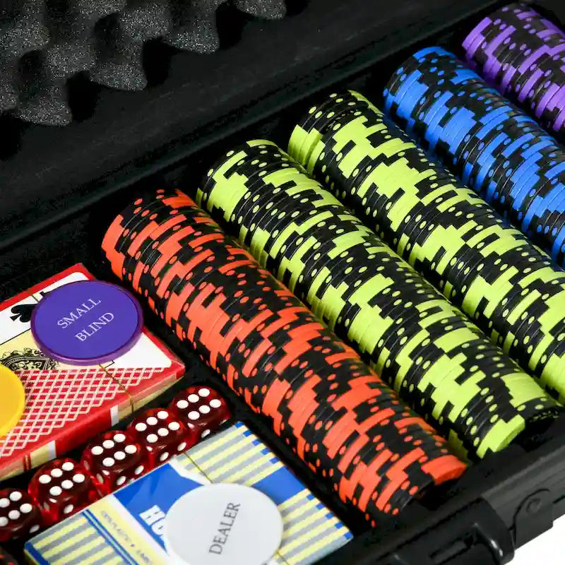 Coffret de jetons de poker Soozier, 500 jetons de 14 grammes en argile, 6 valeurs différentes, avec étui en aluminium.