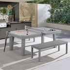 Ensemble de salle à manger Laguna avec table de billard en ardoise de 2,13 m (7 pi) pour intérieur/extérieur, 2 bancs et accessoires, finition ciment