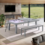 Ensemble de salle à manger Laguna avec table de billard en ardoise de 2,13 m (7 pi) pour intérieur/extérieur, 2 bancs et accessoires, finition ciment