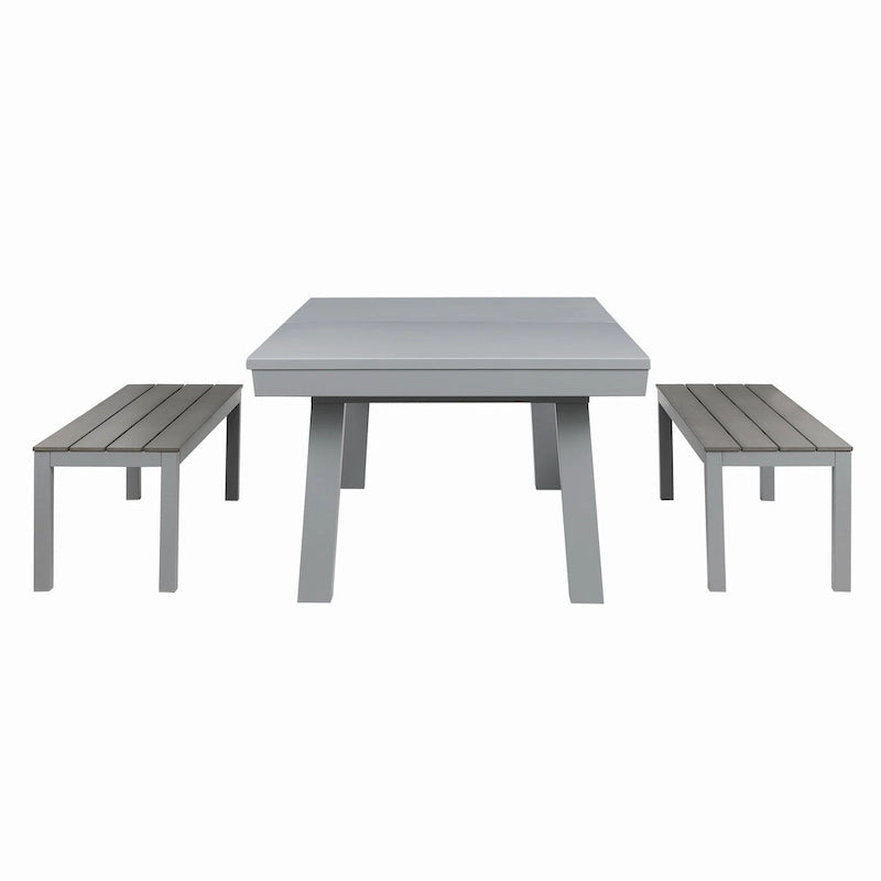 Ensemble de salle à manger Laguna avec table de billard en ardoise de 2,13 m (7 pi) pour intérieur/extérieur, 2 bancs et accessoires, finition ciment