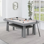 Ensemble de salle à manger Laguna avec table de billard en ardoise de 2,13 m (7 pi) pour intérieur/extérieur, 2 bancs et accessoires, finition ciment