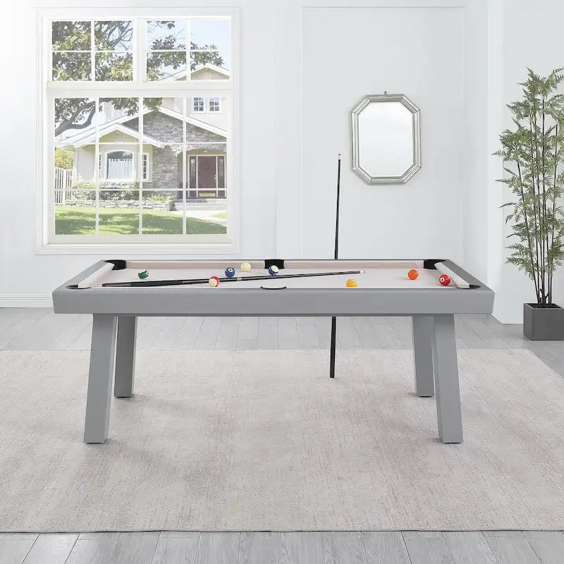 Ensemble de salle à manger Laguna avec table de billard en ardoise de 2,13 m (7 pi) pour intérieur/extérieur, 2 bancs et accessoires, finition ciment