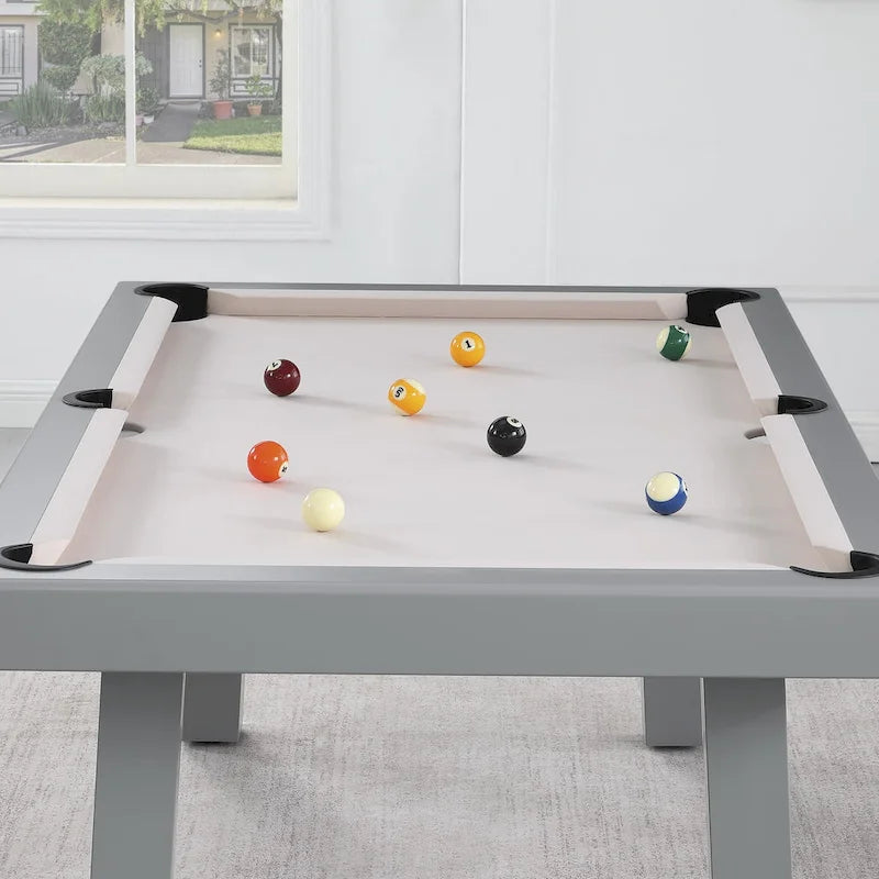 Ensemble de salle à manger Laguna avec table de billard en ardoise de 2,13 m (7 pi) pour intérieur/extérieur, 2 bancs et accessoires, finition ciment