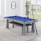 Ensemble de salle à manger Laguna avec table de billard en ardoise de 2,13 m (7 pi) pour intérieur/extérieur, 2 bancs et accessoires, finition ciment