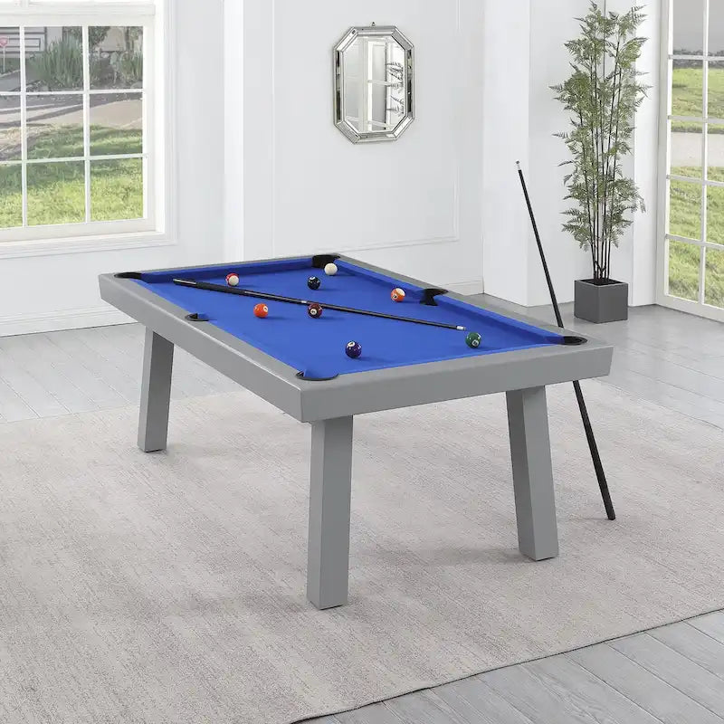 Ensemble de salle à manger Laguna avec table de billard en ardoise de 2,13 m (7 pi) pour intérieur/extérieur, 2 bancs et accessoires, finition ciment
