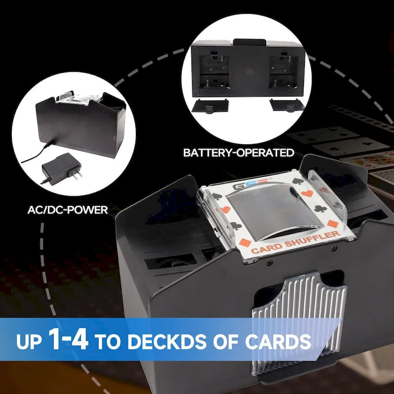 Mélangeur de cartes automatique GSE à 4 jeux pour casino, fonctionnant sur secteur/batterie - Noir
