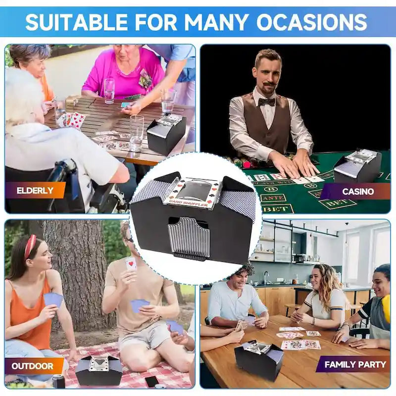 Mélangeur de cartes automatique GSE à 4 jeux pour casino, fonctionnant sur secteur/batterie - Noir