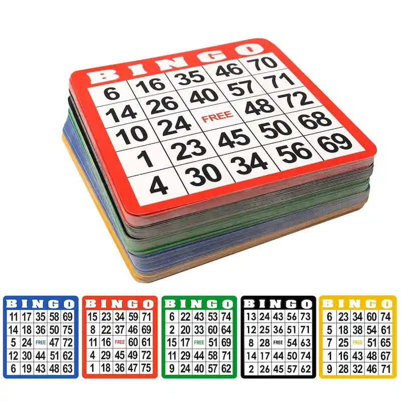 Cartes de bingo multicolores GSE, feuilles de bingo réutilisables. Accessoires pour jeux de bingo en famille