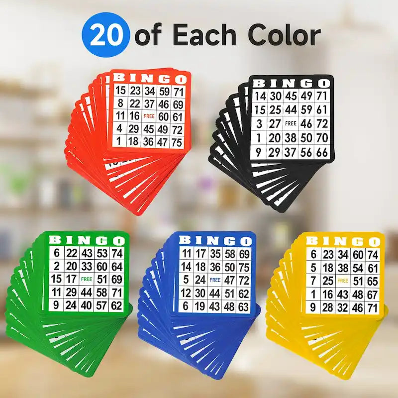 Cartes de bingo multicolores GSE, feuilles de bingo réutilisables. Accessoires pour jeux de bingo en famille