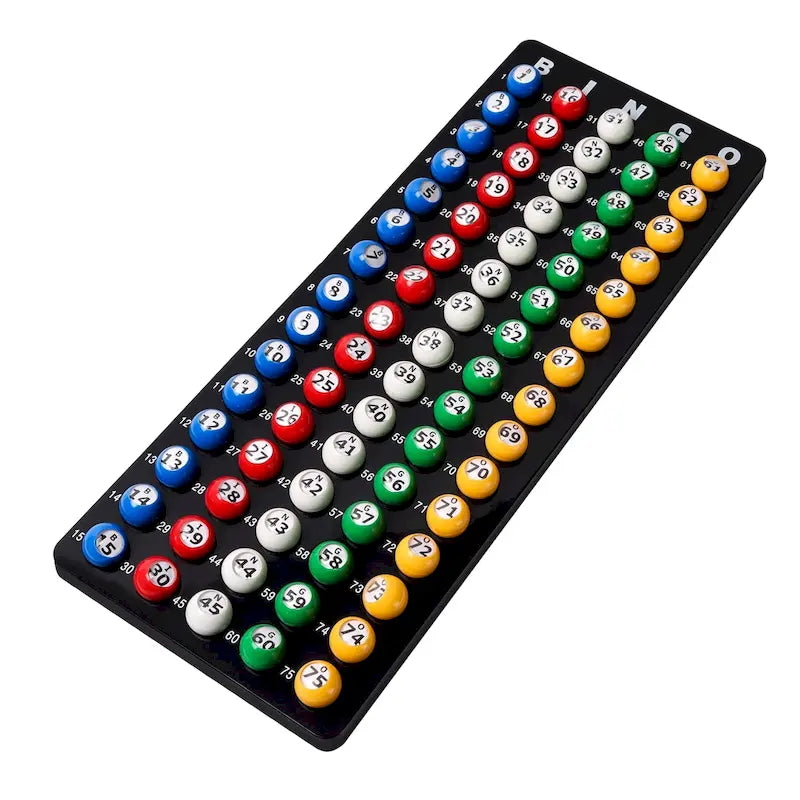 Jeu de bingo GSE : plateau maître et ensemble de 7/8 boules de bingo multicolores en plastique pour cage de bingo
