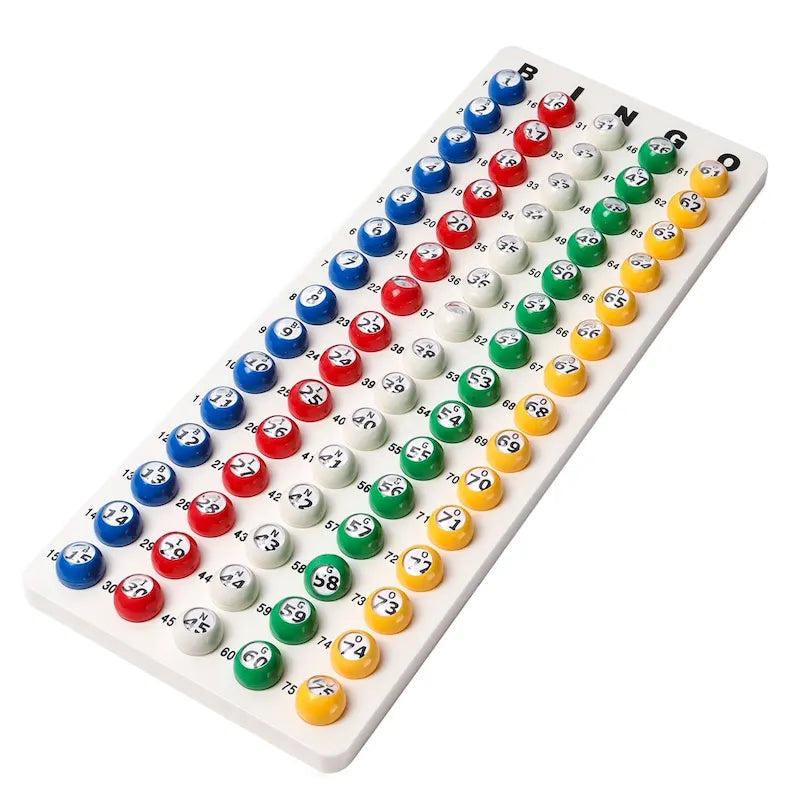 Jeu de bingo GSE : plateau maître et ensemble de 7/8 boules de bingo multicolores en plastique pour cage de bingo
