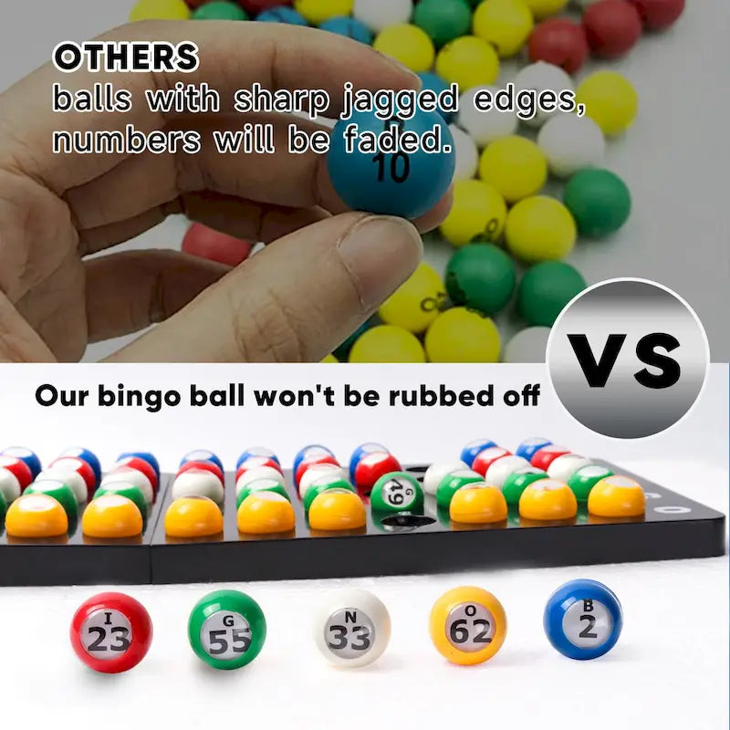 Jeu de bingo GSE : plateau maître et ensemble de 7/8 boules de bingo multicolores en plastique pour cage de bingo